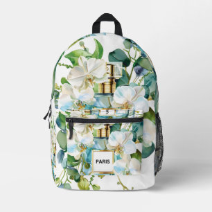 Elegant Perfume Bottle with White Orchid Printed Backpack
