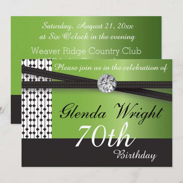 Elegant Peridot and Black Birthday Party Invitation (Front/Back)