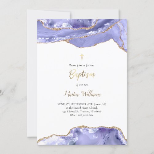 elegant periwinkle blue agate  Baptism Invitation