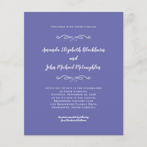 Elegant Periwinkle Blue Budget Wedding Invitation