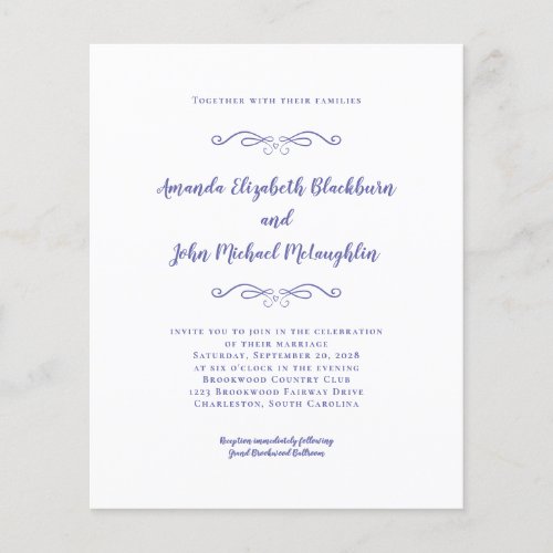 Elegant Periwinkle Blue Budget Wedding Invitation