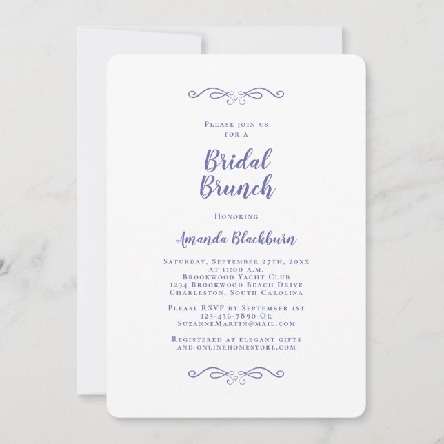 Elegant Periwinkle Blue Calligraphy Bridal Brunch  Invitation (Front)