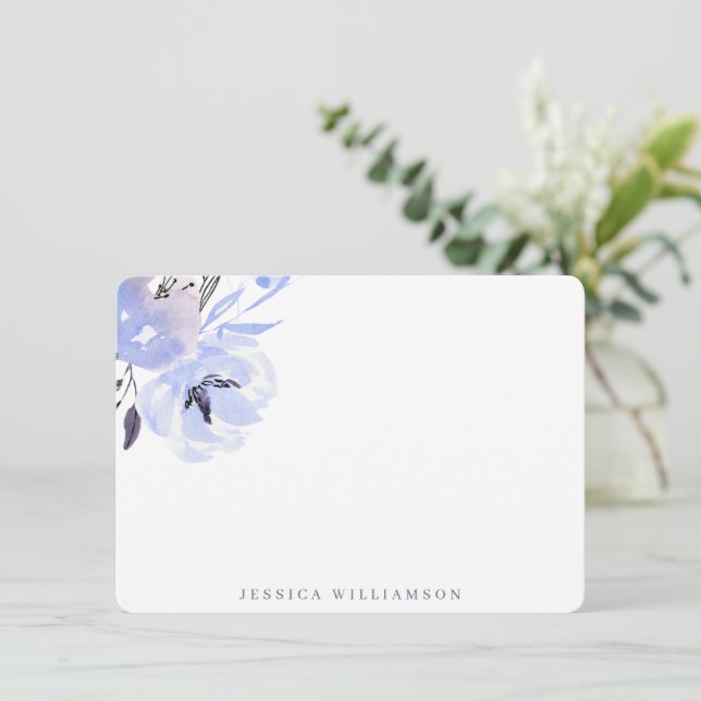 Elegant Periwinkle Blue Floral Personal Stationery Note Card (Standing Front)