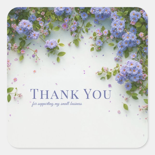 Elegant Periwinkle Blue Pink Aster Floral Arch Square Sticker (Front)