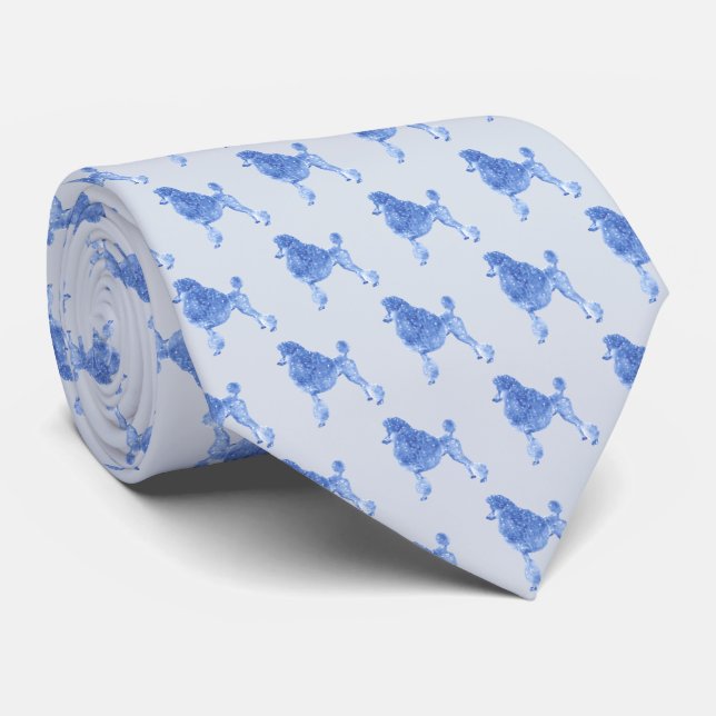 Elegant Periwinkle Blue Poodle Tiny Pattern Neck Tie (Rolled)