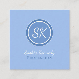 Elegant Periwinkle Blue Professional Monogram Square Business Card