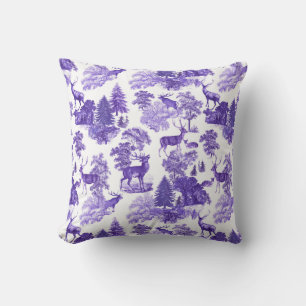 Elegant Periwinkle Blue Toile Deer in Woods Throw Pillow