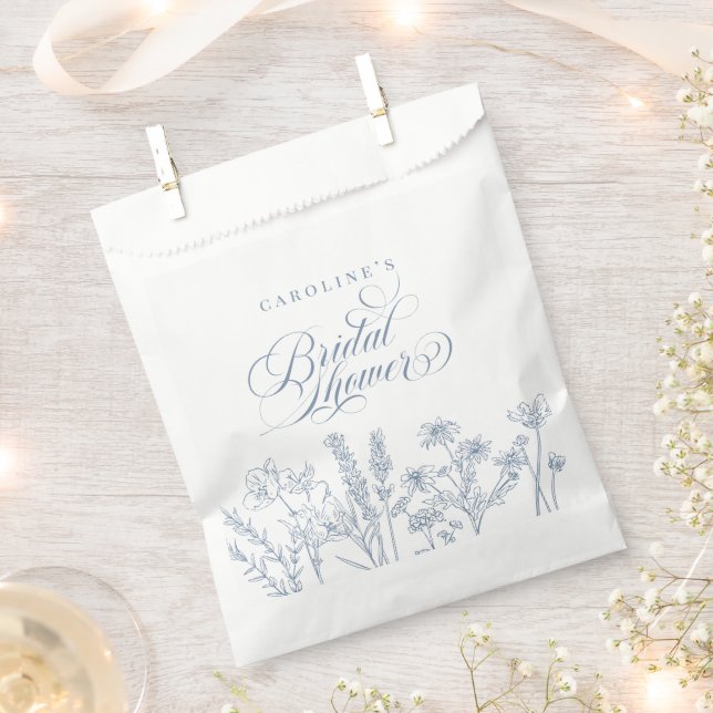Elegant Periwinkle Blue Wildflower Bridal Shower Favor Bag (Clipped)
