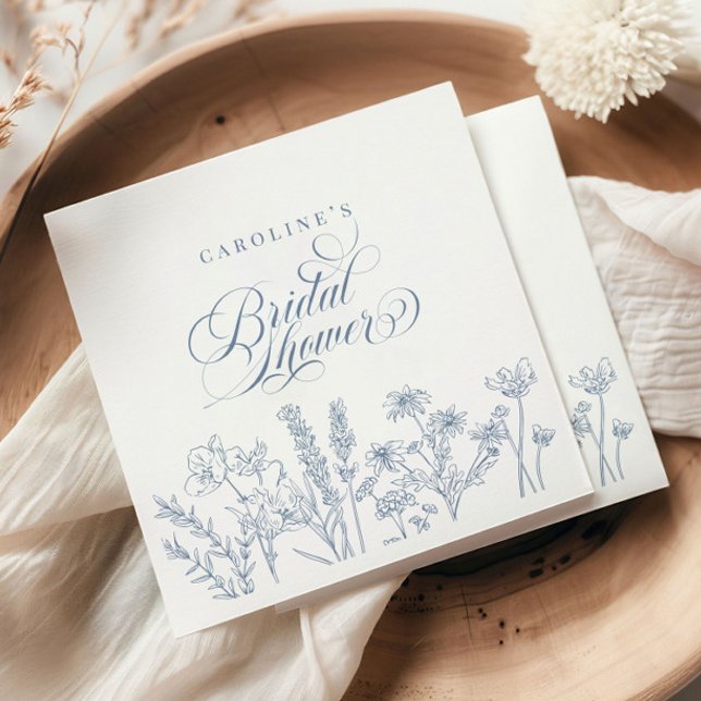Elegant Periwinkle Blue Wildflower Bridal Shower Napkins (Creator Uploaded)