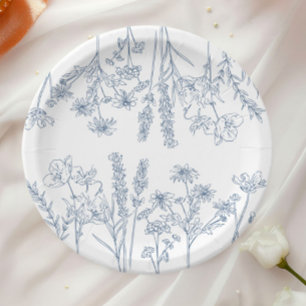 Elegant Periwinkle Blue Wildflower Bridal Shower Paper Plates