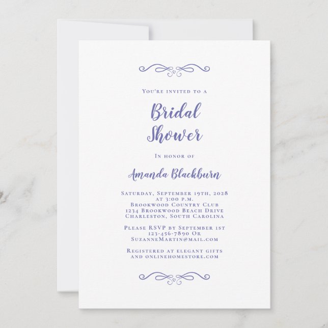 Elegant Periwinkle Bridal Shower Modern Script Invitation (Front)
