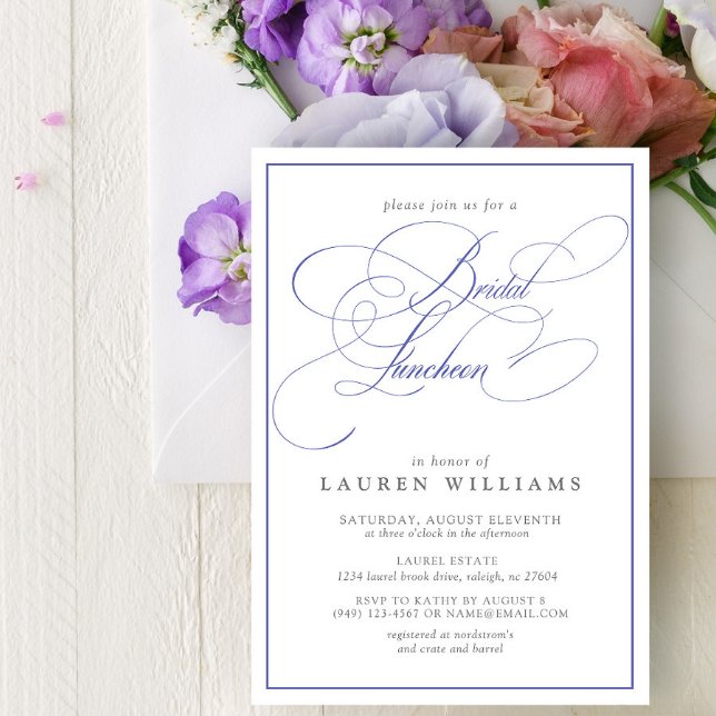 Elegant Periwinkle Calligraphy Bridal Luncheon Invitation (Creator Uploaded)
