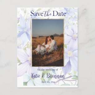 Elegant Periwinkle Clematis Save the Date Photo Postcard