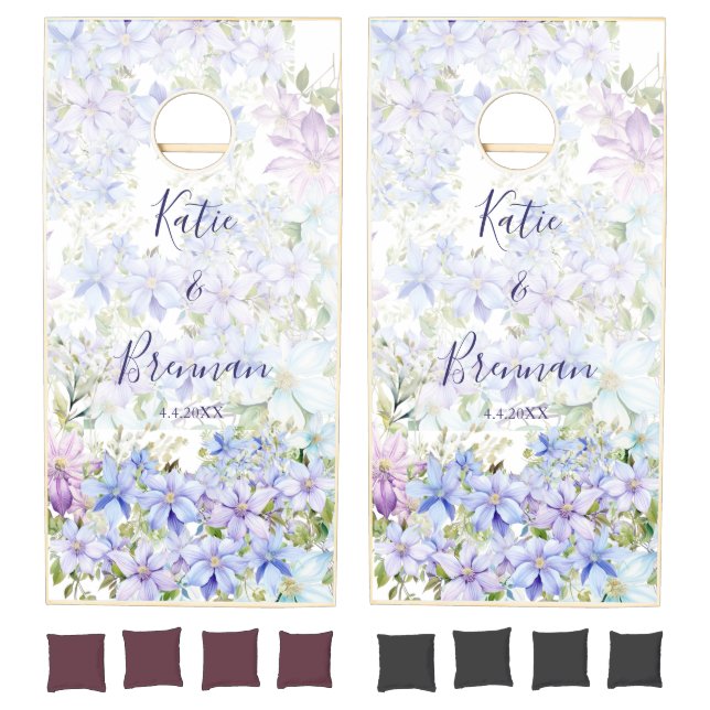 Elegant Periwinkle Clematis Wedding Cornhole Set (Set)