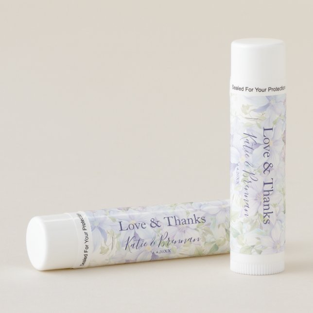 Elegant Periwinkle Clematis Wedding Lip Balm (Front)