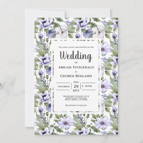 Elegant Periwinkle Floral Greenery Pattern Wedding Invitation