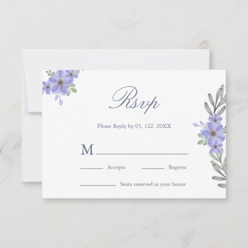 Elegant Periwinkle Floral Minimalist Wedding RSVP  Card