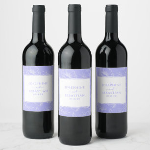 Elegant Periwinkle Floral Modern Wedding Wine Label