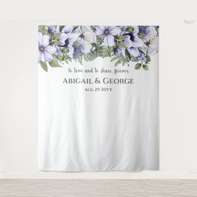 Elegant Periwinkle Floral Photo Backdrop Wedding (Front)