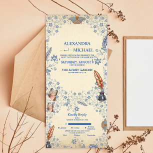 Elegant Periwinkle Floral Wedding All In One Invitation