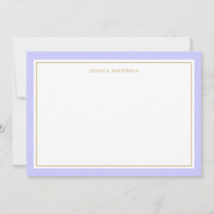 Elegant Periwinkle Gold Border Personalized Note Card