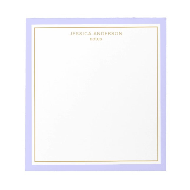 Elegant Periwinkle Gold Personalized Notepad (Front)