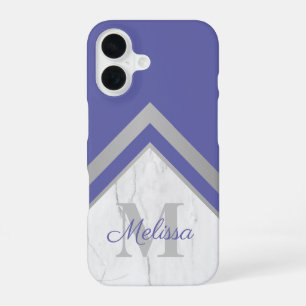 Elegant Periwinkle Monogram Geometric Marble iPhone 16 Case