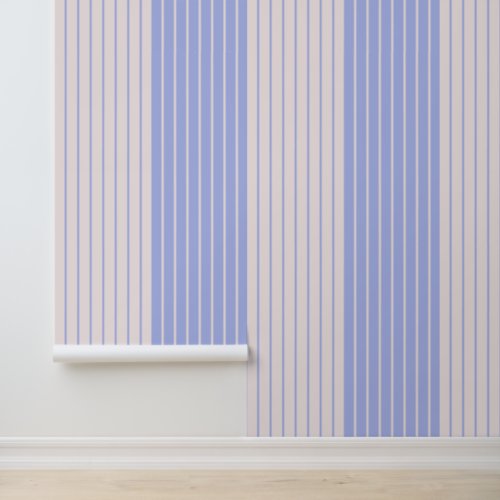 Elegant  Periwinkle Purple Blue Stripes on Blush Wallpaper