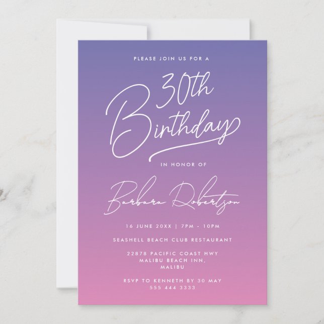 Elegant Periwinkle Purple Girly 30th Birthday Invitation (Front)