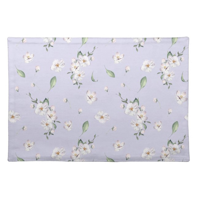 Elegant Periwinkle Spring Watercolor Floral Cloth Placemat (Front)