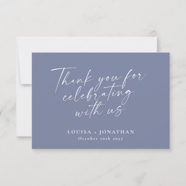 Elegant Periwinkle Trendy Script Custom Wedding Thank You Card (Front)