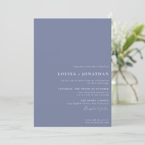 Elegant Periwinkle Trendy Script Minimal Wedding Invitation