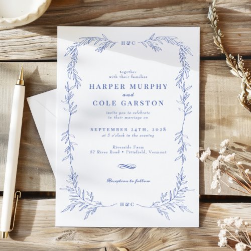 Elegant Periwinkle Vine Greenery Frame Wedding Invitation
