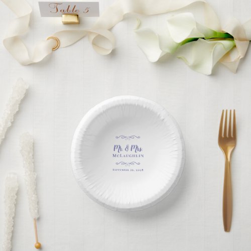 Elegant Periwinkle Wedding Mr  Mrs Bride  Groom Paper Bowls