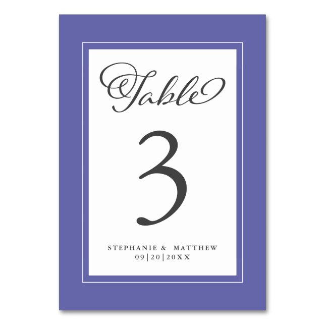Elegant Periwinkle Wedding Reception Chic Trendy Table Number (Front)