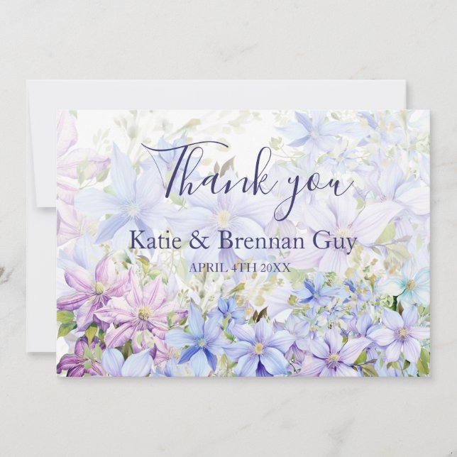 Elegant Periwinkle Wedding Thank You Card (Front)
