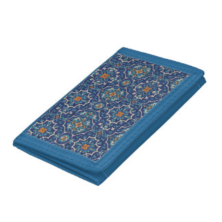 Elegant Persian Tile Pattern | Blue & Gold Islamic Tri-fold Wallet