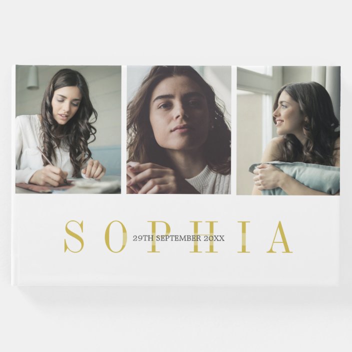 Elegant Personal 3 Photo Bat Mitzvah Guest Book | Zazzle.com