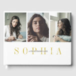 Elegant Personal 3 Photo Bat Mitzvah Guest Book<br><div class="desc">An elegant guest book for any occasion. The cover has 3 x photos on the front and one on the back that is easily changed for your own personal photos. A modern look to your photo. Gold colored text. The date can also be easily changed to the date you want....</div>