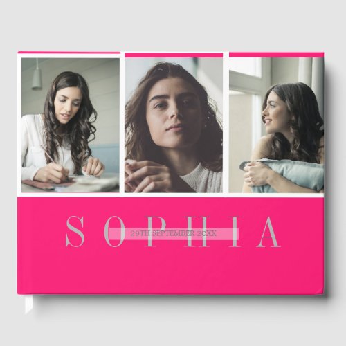 Elegant Personal 3 Photo Bat Mitzvah Pink