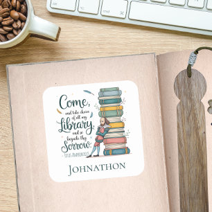 Elegant Personal Library Botanical Quote Square Sticker