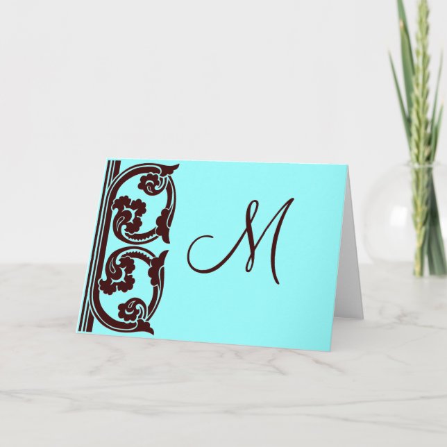 Elegant Personal Monogram Chocolate Teal Art Cards (Front)