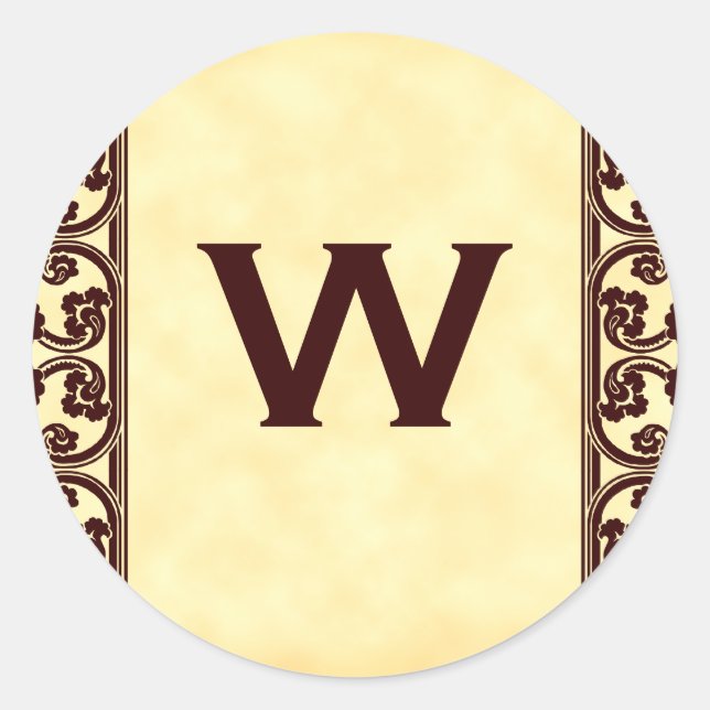 Elegant Personal Monogram in Brown Classic Round Sticker (Front)