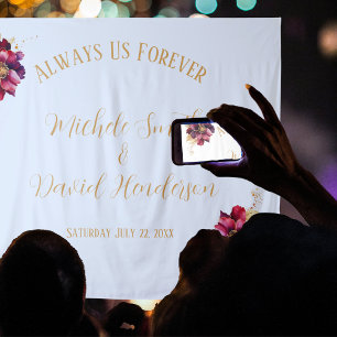 Elegant personal names date white gold burgundy tapestry