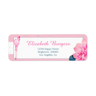 Elegant Personal Pink Stripe Flamingo Rose Silver Label