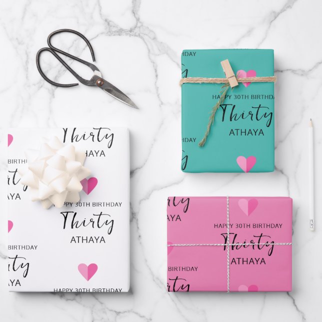 Elegant Personalised 30th Birthday  Wrapping Paper Sheets (Front)