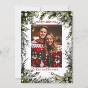 Elegant Personalised Christmas Wreath Holiday Card
