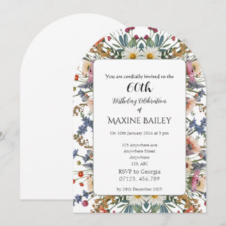Elegant Personalised Floral Arch 60th Birthday Invitation