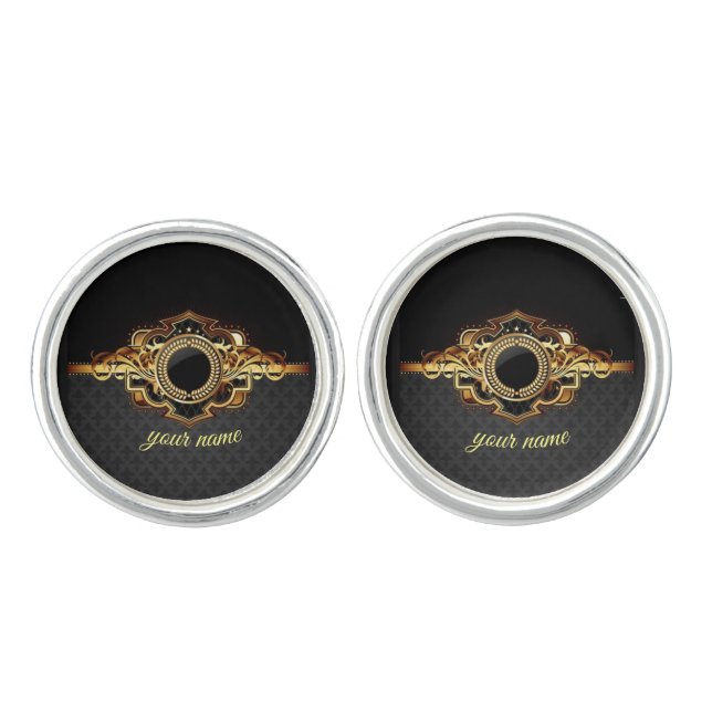 Elegant Personalised Gold Your Name Cufflinks (Front)