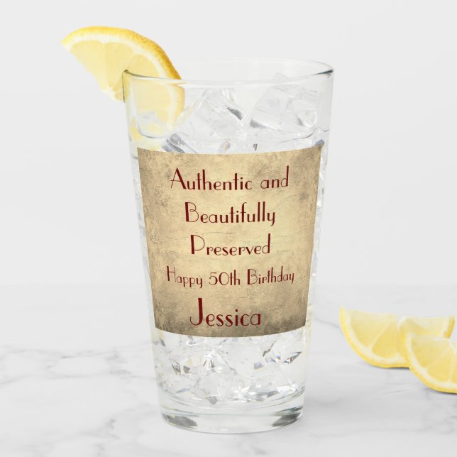 Elegant Personalised Happy 50th Birthday Glass (Front Ice)